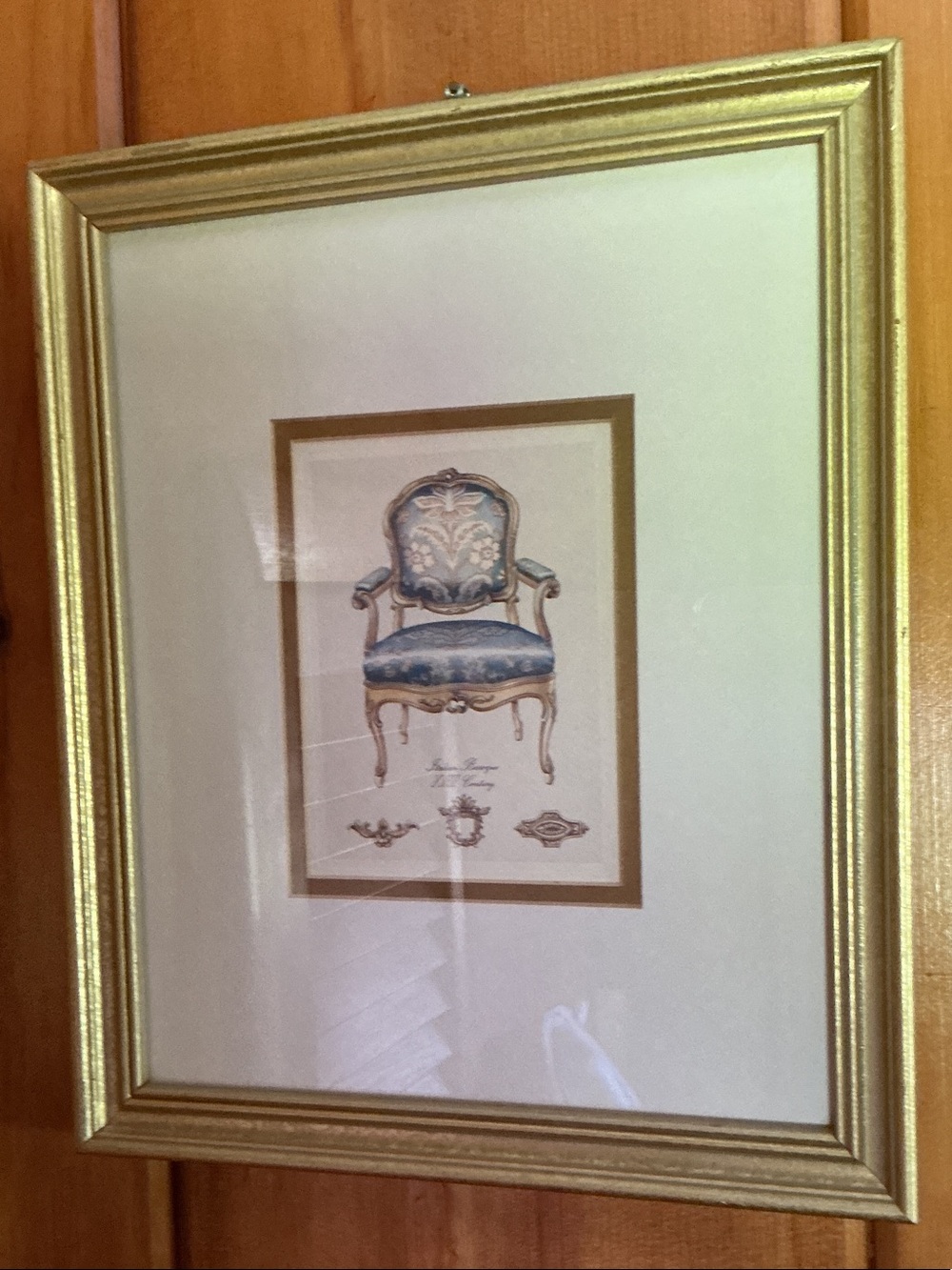 Gold Framed Chair Print Wall Art - Blue Accent